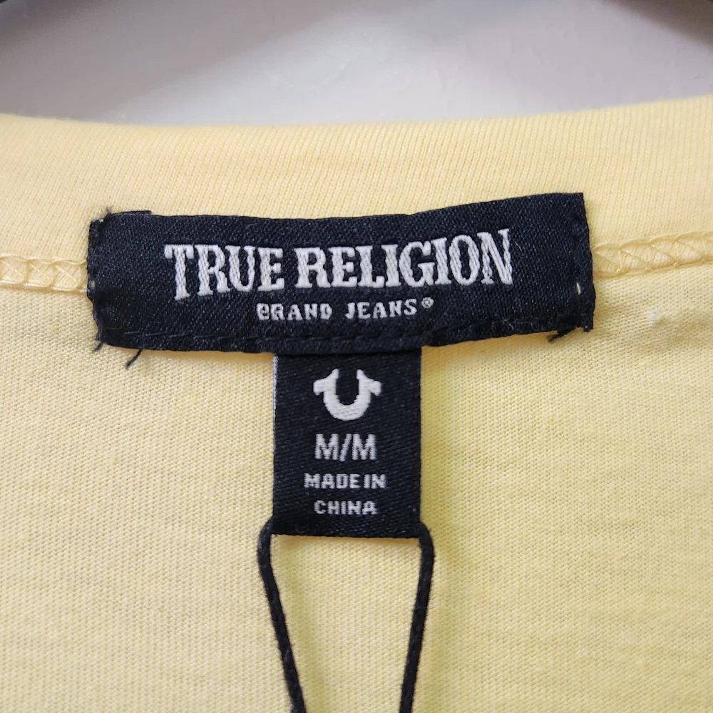 NWT True Religion Logo Burnout Henley Shirt Medium Popcorn